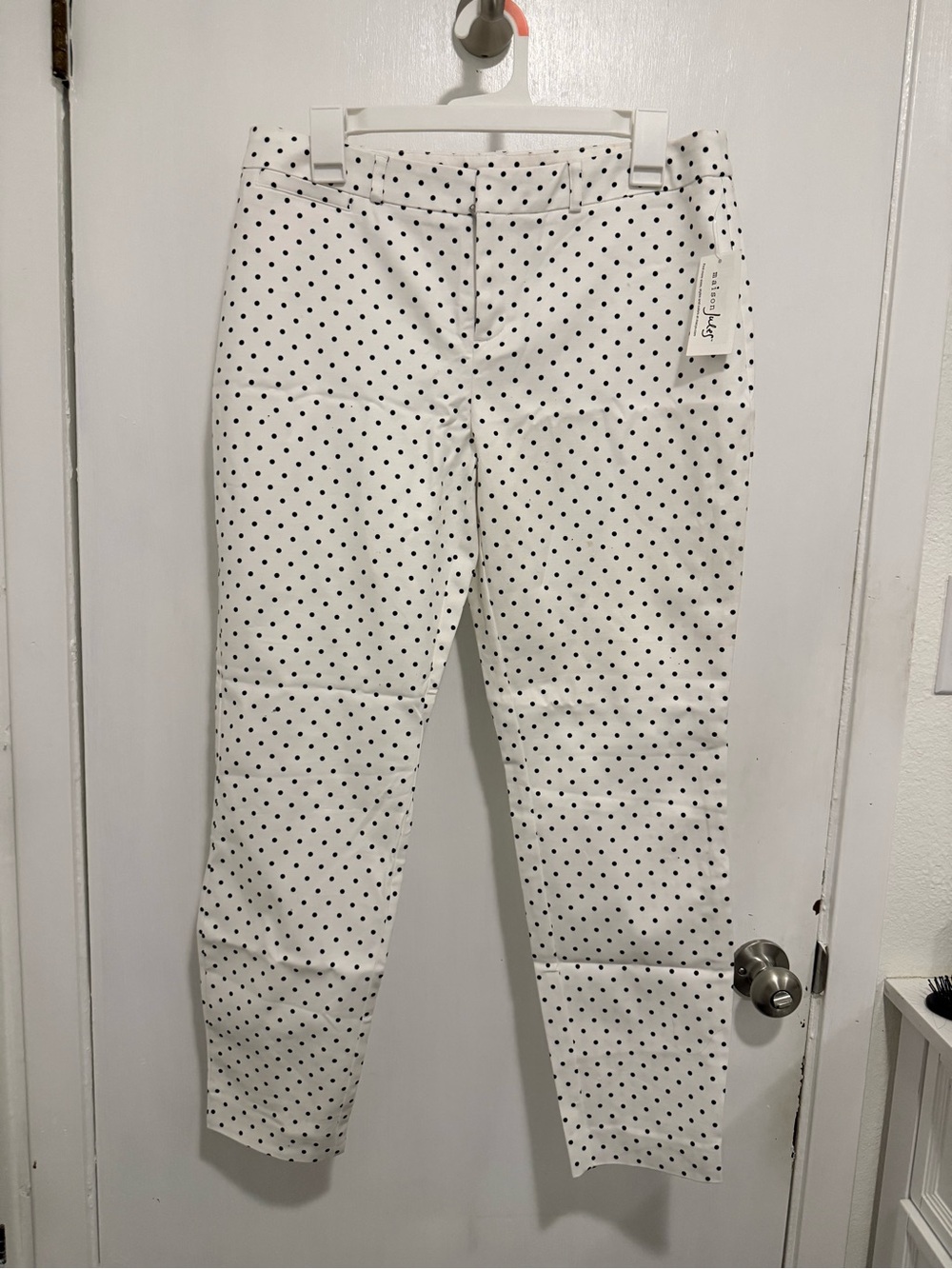 New Maison Jules White & Black Polka Dot Ankle-Length Trousers. Size 8
